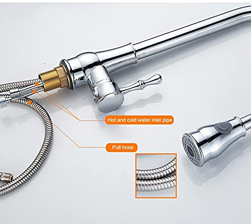 Grifo de Fregadero de Cocina para Bar, casa de Campo o Uso Comercial, Grifo extraíble, Mezclador de Agua fría y Caliente Crane Water Tap, Grifo Giratorio Cromado con Acabado de níq