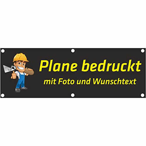 Indigos UG - Banner selbst gestalten - Plane Wasserdicht Gerüstplane - 200x66 cm - mit Wunschtext & Foto - für Baustelle, Garten, Zaun, Konzert, Gerüst - Saum - Ösen - bedruckt