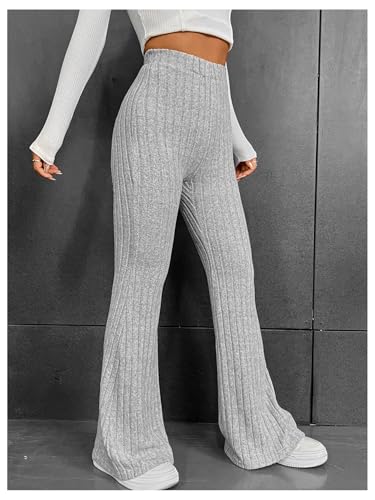 WDIRARA Women's Elastic High Waist Flare Pants Ribbed Knit Bell Bottom Trousers4