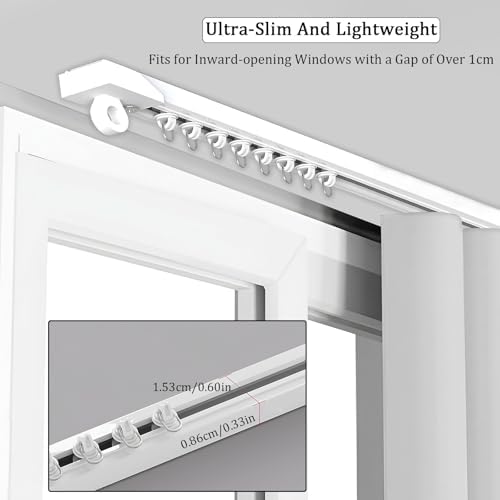 No Drill Self-Adhesive Ceiling Mount Track System - Silent Aluminum Room Divider Rail for Camper & Renter, Easy Installation, 9.8ft (3 x 100cm) - White-B