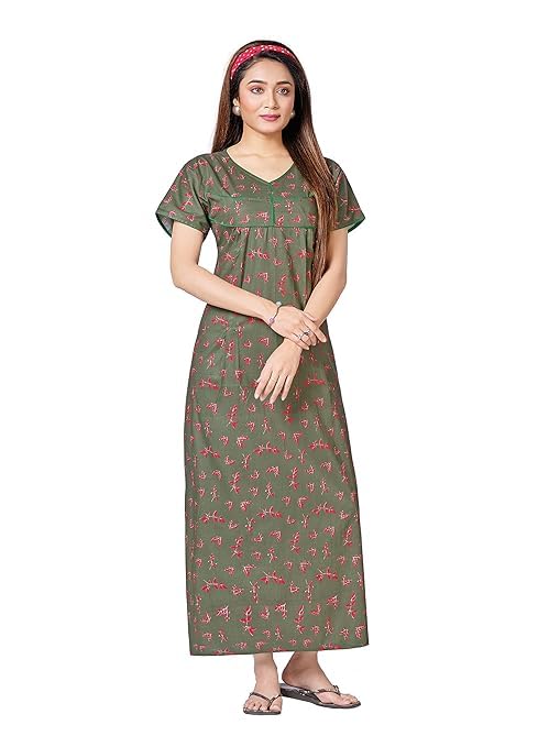 kbnbj Nighty for Women Cotton Printed Maxi Gown Ankle Length Nighty Night Dress Gown for Women Maxi - Free Size-picture-6