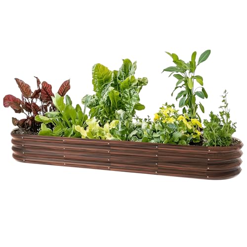 IDEA FAMILY 8x2x1ft Oval Galvanized Raised Garden Bed Outdoor 9-in-1 Large Metal Modular Planter Box Raised Beds for Gardening,Vegetables,Fruits,Flowers & Herbs (Brown)