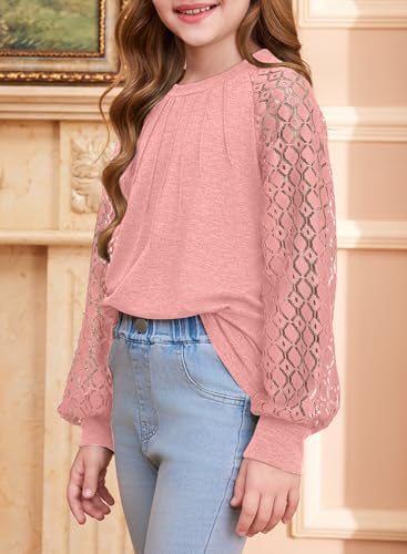 Image of blibean Girls Fall Long Sleeve Shirts Casual Lace Tops Size 6-15 Years
