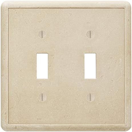 Questech Décor Double Toggle Light Switch Cover, 2-Gang Electrical Wall Plate, Double Switch Standard Size Receptacle Cover, Decorative Tumbled Texture, Travertine