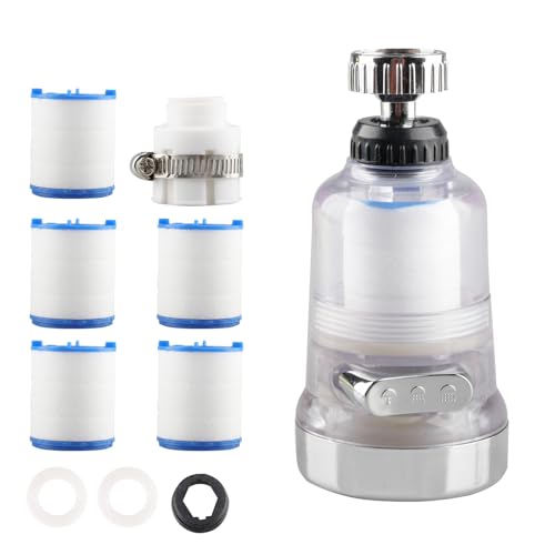 OUPADOS Wasserfilter Wasserhahn mit 360° Drehbar Wasserhahnfilter 5 pcs PP-Baumwolle Filterelement Und...
