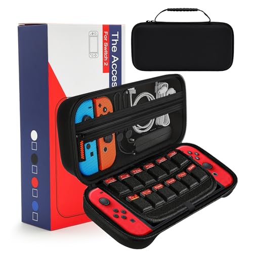 binandteam Gaming Tasche für Nintendo Switch 2 Schutzhülle (2025), Hülle Harte Tragetasche mit Handgelenksriemen, Mesh-Fach Case mit Aufbewahrung für 12 Spiele,Konsole und Zubehör - Schwarz