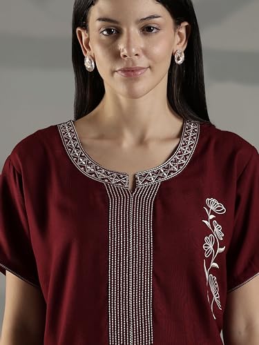 Image of 9shines Label Stylish Alpine Nighty Maxi for Women | Full Length Trendy Nightgown | Premium Nightdress | Nightwear | Heavy Embroidery Nighty with Pockets(2891)