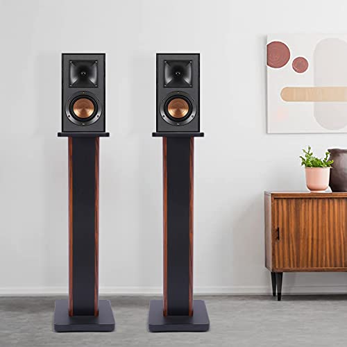 Drewniane stojaki na głośniki, uniwersalny mały stojak na głośniki, podłogowy stojak na głośniki do kina domowego, HiFi, do kina domowego, ulepszone wrażenia słuchowe audio (czarny orzech, 71 cm
