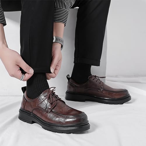 Mens Classic Leather Wide Width Lace-Up Soft Oxford Shoes Platform Lug Sole Non Slip Resistant Work Shoes Suitable for Business Formal Walking Oxford Sneakers4