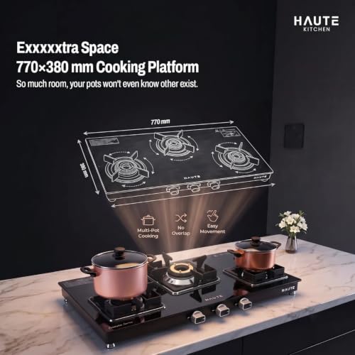 Image of Haute Essencia Series 2.0 All Black 3 Burner Gas Stove | Manual Ignition | 7mm Toughened Glass | ABS Unbreakable Knobs | Doorstep Service | 7-Year Glass & 2-Year Manufacturing Warranty