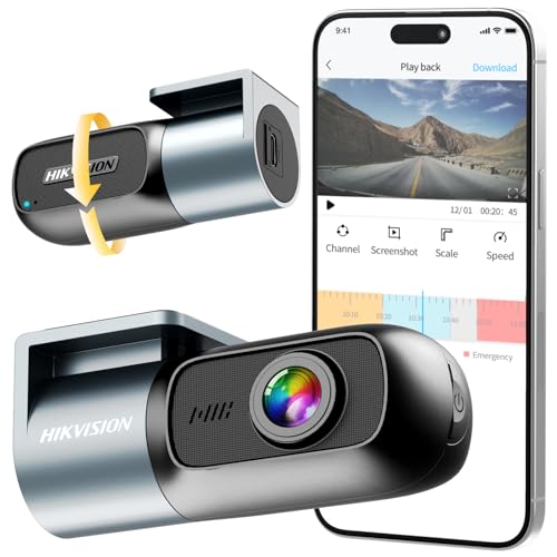 Hikvision Dashcam Auto, 1080P FHD Dash cam mit Nachtsicht, WiFi-App-Steuerung, G-Sensor, Loop-Aufnahme, 360° Drehbare Mini Auto Kamera, erweiterbar bis 256GB – Sichere Fahrten bei Tag und Nacht (D1)