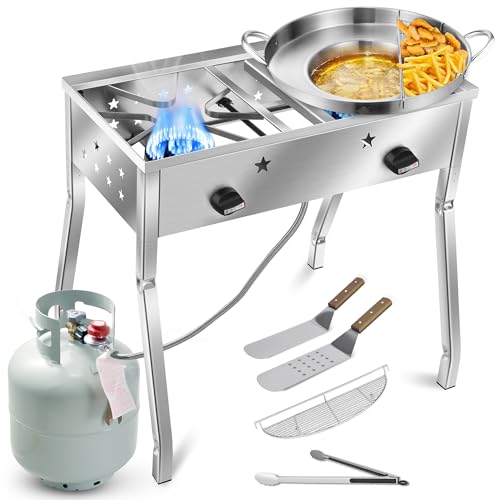 ARC Comal Taco Maker Set With Double Burner Propane Stove, 150,000 BTU Outdoor Cooking Combo,Heavy Duty Stainless Steel Discada, Comal Cazo Fryer for Tacos, Tortillas, Camping, Gatherings