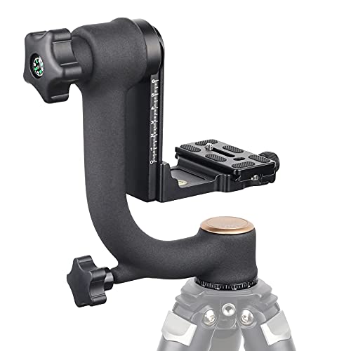 ARTCISE Professional Gimbal Stativkopf, Heavy Duty Köpfe mit Standard 1/4'' Schnellwechselplatte und Wasserwaage für DLSR Kamerastativ, Max. Belastung 20kg/44LBS