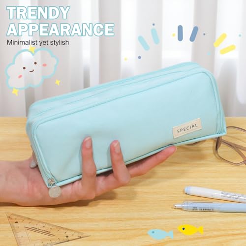 Image of CICIMELON Metal Pencil Case Large Capacity Pencil Pouch 3 Compartments Pencil Bag Gift For Students Girls Adults Women(Light Blue)