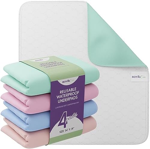 Incontinence Bed Pads – Reusable Waterproof Underpad Chair, Sofa and Mattress Protectors – Highly Absorbent, Machine Washable – for Children, Pets and Seniors (34×36 (Pack of 4), Multi-Color)