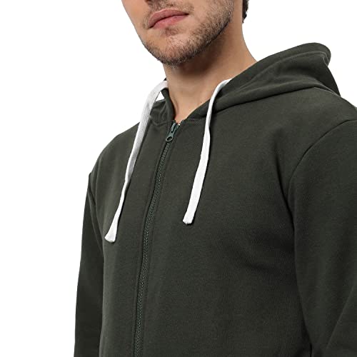 Image of CAHOOT Men's Dark Blue Zip-Front Hoodie with Contrast Drawstring for Casual Wear | Long Sleeve | Hooded Neck | Zipper Closure | Cotton Sweatshirt Crafted with Comfort Fit for Everyday Wear