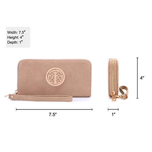 Dasein Woman Wallet Purse Zip Around Clutch Bag Phone Case with Wrist Strap Multiple Card Holders(Dark Beige)2