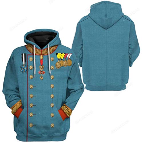 Image of Uyecos Historical Hoodie Revolutionary War Uniform Top | Historical Figure Print, Military Uniform Print, for Historical Reenactment, Halloween Cosplay