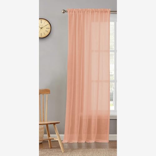 Image of HOMEMONDE Cotton Sheer Curtains 6 Feet Long Transparent Drapes for Home Door with Light Filtering Effect and Rod Pocket Single Piece (96 Inches, Peach)