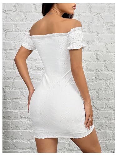 Image of Floerns Women's Cut Out Off Shoulder Short Puff Sleeve Eyelet Bodycon Mini Dresses