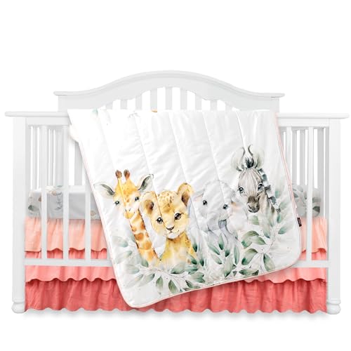 Image of Sahaler 3PCS Crib Bedding Set Baby Minky Blanket Nursery Bed Skirt Set for Baby Girls & Boys (African Forests)