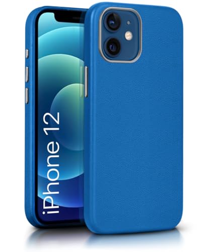 Image of WOW IMAGINE Back Cover for iPhone 12 | Shockproof Tough Leather Texture Hard Mobile Case | Ultra Slim Non-Slip Grip | Inner Velvet Fabric | Metal Camera Ring - Blue