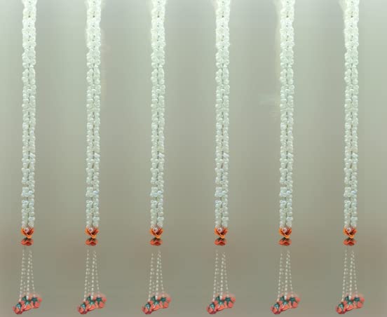 SPHINX Artificial Jasmine Buds & Clustered Rose Strings (Off White and Orange, Pack Of 6 ,2.5 ft Each)