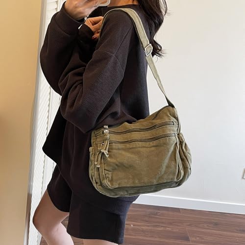 Bolso bandolera de lona unisex con bolsillos con cierre miniatura 3