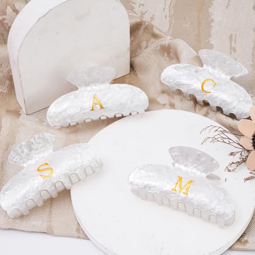 Image of Personalized Hair Clips Hair Claws for Women - Elegant Hair Accessories for Women - Monogram Hair Claw Birthday Gifts for Her Wedding Bridesmaid Friend Sister Teacher Wife Grandma - White,E
