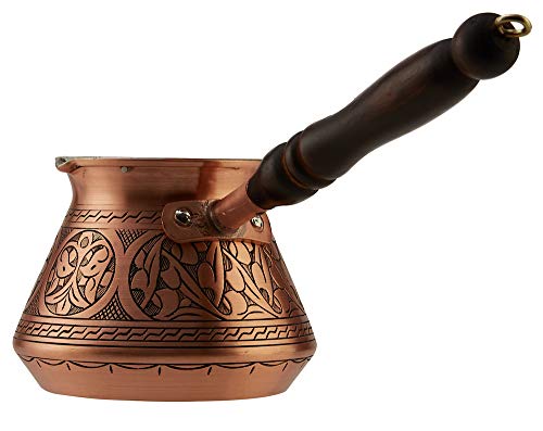 CopperBull Thickest Solid Hammered Copper Turkish Greek Arabic Coffee Pot Stovetop Coffee Maker Cezve Ibrik Briki with Wooden Handle (Matte Copper)
