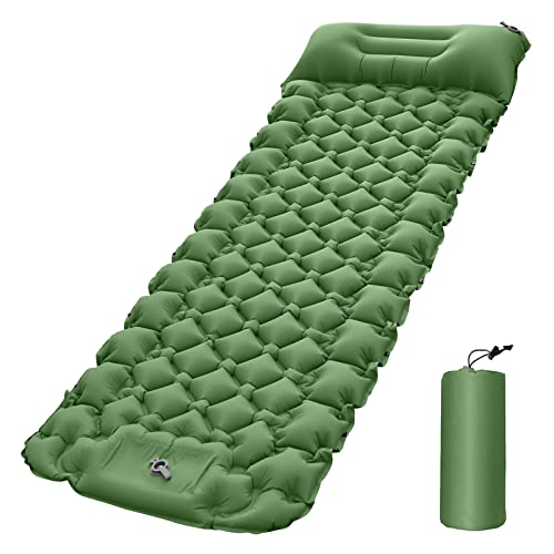 Brrnoo Camping Sleeping Pad, Lightweight Camping Mat with Built in Air Pillow, Portable Inflatable Air Mattress Pad for Hiking, Fishing, and Mountaineering with Easy Inflation (Green)