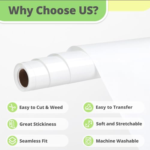 Image of HTVRONT White HTV Vinyl Roll - 12 inch x 10ft White Iron on Vinyl for All Cutting Machines, Heat Transfer Vinyl Rolls for t Shirts - Easy to Cut & Weed for Heat Vinyl Design