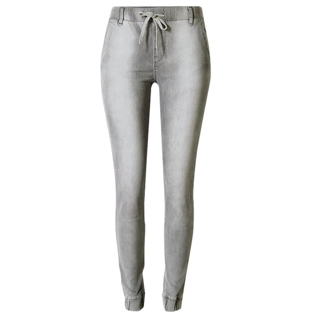 Dninmim Jeans Boyfriend taille extensible pour femme printemps automne gris décontracté, gris, XXL