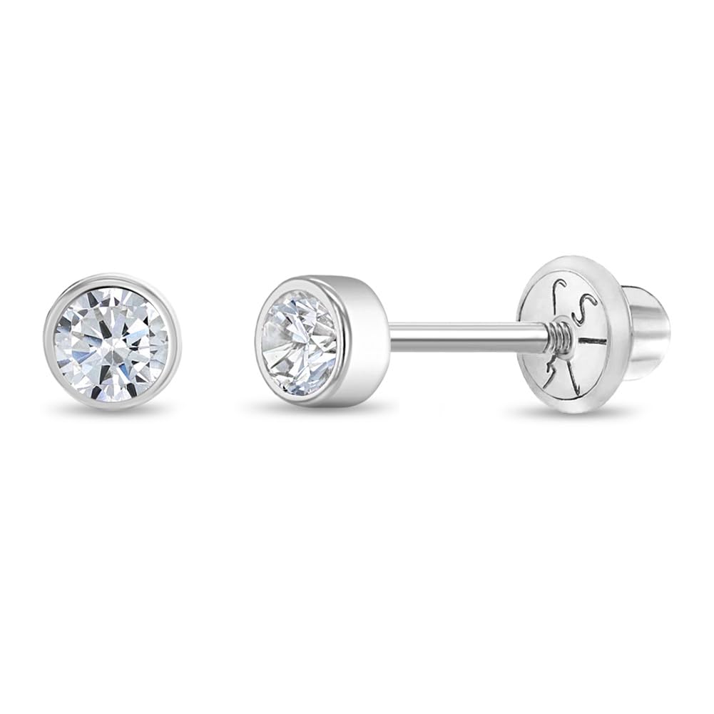 Aretes de oro blanco con rosca y brillo tierno infantil 7