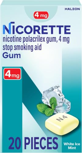 Image of Nicorette 4 mg Nicotine Gum to Help Quit Smoking with Behavioral Support Program - White Ice Mint Flavored Stop Smoking Aid 20 Count (Pack of 12)