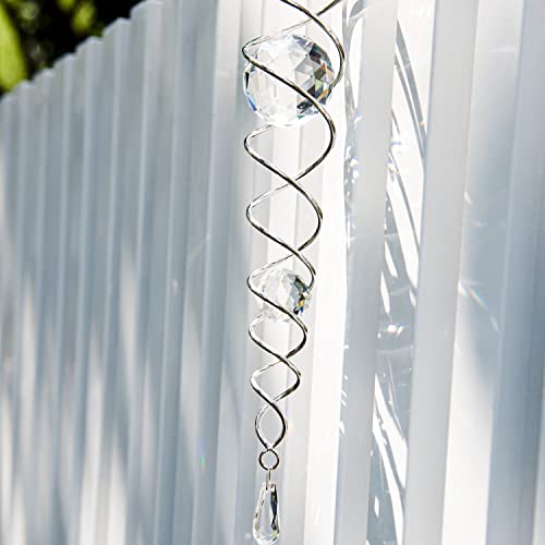 12 Inch Gazing Ball Spiral Tail, Prefdo Stainless Steel Wind Spinner Stabilizer With 2 Glass Balls Prism And Hanging Swivel Hook For Outdoor Yard Garden Decoration(Clear) #TOP4