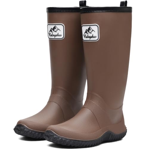 situkeke Gummistiefel Damen Gartenarbeit Mode Outdoor Boots Federleichte Wasserdichte Herren Regenschuhe Brown 40/41 EU