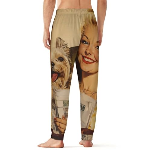 Lady And Yorkshire Terrier Puppy Dog Breathable Mens Pajama Pants Lounge Sleep PJ Bottoms Sleepwear Jogger2
