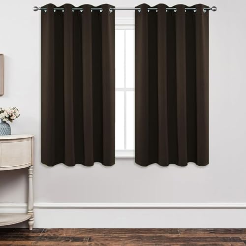 Rideaux occultants 80 x 90 cm avec oeillets | Rideau thermique isolant marron