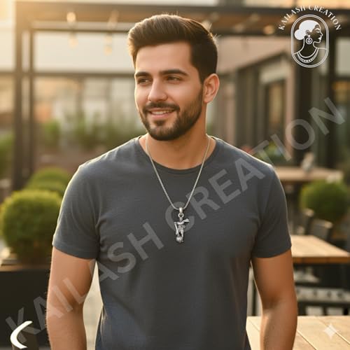 Image of Unisex Stainless Steel Silver Hanuman Ji Pendant Necklace - Lord Mahabali, Meditation Pose, Gada Design, Bajrang Bali, Veer Hanuman & Devotional Face Locket with 24 Inch Chain for Men & Women