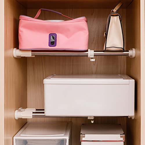 Hershii 2 Pack Expandable Closet Shelf Tension Rod Adjustable Metal Storage Rack Cabinet Organizer Diy Divider Separator For Wardrobe Cupboard Kitchen Bathroom, Ivory, 15.75-23.62 In #TOP4