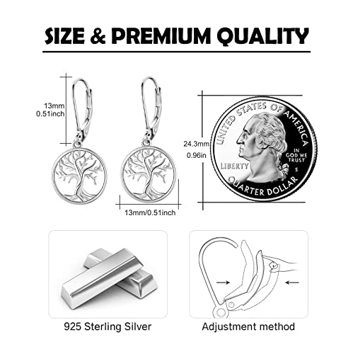 Round Shape Leverback Earrings, 925 Sterling Silver Hypoallergenic Tree of Life Drop Dangling Earrings for Women for Sensitive Ears for Women Girlfriend2