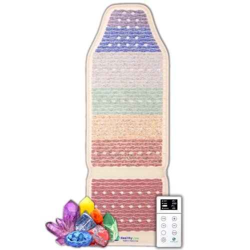 HealthyLine Rainbow Far Infrared Heating Pad for Chair - Chakra Alignment for Well-Being - Natural Therapies with Real Natural Gemstones - Detoxing and Cleansing Energy Mat - Auto Shut Off - 53' x 18'