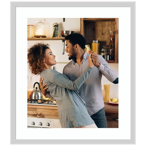 Amanti Art 20x24 Picture Frame Matted to 16x20, Incline Silver Wood Framing for your Wedding Photos, Family Pictures, Diploma, Certificate, Kids Art Gift for Mom or Poster Wall Decor