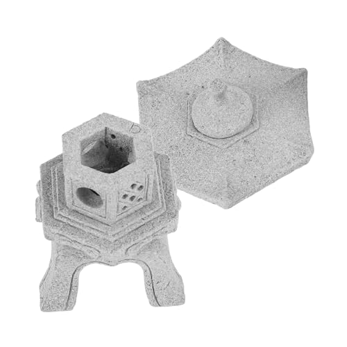 Garneck Miniature Japanese Stone Lantern Statue, Hexagonal Pagoda Pavilion Detachable Lid, Outdoor Zen Garden Ornament for Aquarium and Micro Landscape Decoration