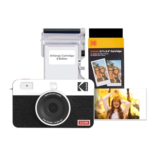 Kodak Mini Shot 2 Retro 4PASS Sofortbildkamera und Tragbarer Fotodrucker 2-in-1, 5,3×8,6 Centimeter Sofortdrucke, 38-Blatt-Bundle, Weiß
