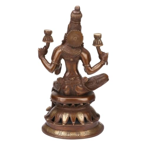 Image of Kartique Brass Lakshmi Idol on Lotus, 12 Inch for Home Temple (Bronze) | Handmade