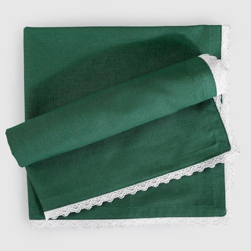 Image of FINGERCRAFT Lace Trim Cloth Napkins Set of 6, 20x20 Inch 100% Cotton Dinner Napkins, Reusable Washable Table Napkins for Wedding, Farmhouse Dining, Parties & Home Decor (Eden Green)