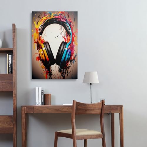 Pormiston Framed Banksy Graffiti Colorful Dj Headphone Earphone Music Canvas Wall Art Funny Cool Gaming Headset Decor Poster For Living Room Bedroom Home Office Artwork Gift Ready To Hang thumb #5