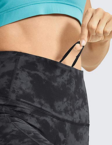 Crz Yoga Women's Naked Feeling Biker Shorts - 5 Inches High Waisted Gym Running Compression Spandex Shorts Side Pockets Tie Dye Smoke Ink Medium #TOP3